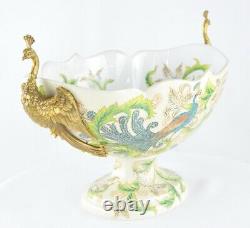 Art Deco Style Bowl Centerpiece Bird Peacock Art Nouveau Style Porcelain Bronze