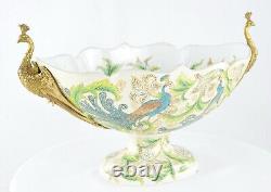 Art Deco Style Bowl Centerpiece Bird Peacock Art Nouveau Style Porcelain Bronze