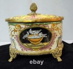 Art Deco Style Box Jewelry Dove Bird Art Nouveau Style Porcelain Bronze