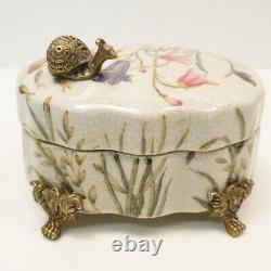 Art Deco Style Box Jewelry Snail Butterfly Flowers Art Nouveau Style Porcelain B