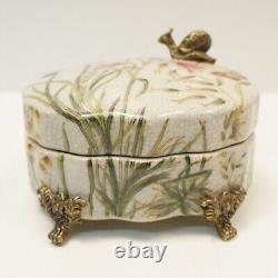 Art Deco Style Box Jewelry Snail Butterfly Flowers Art Nouveau Style Porcelain B