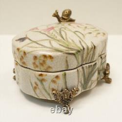 Art Deco Style Box Jewelry Snail Butterfly Flowers Art Nouveau Style Porcelain B