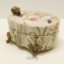 Art Deco Style Box Jewelry Snail Butterfly Flowers Art Nouveau Style Porcelain B