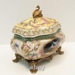 Art Deco Style Box Jewelry Swan Bird Art Nouveau Style Porcelain Bronze Ceramic