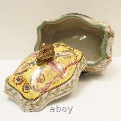 Art Deco Style Box Jewelry Swan Bird Art Nouveau Style Porcelain Bronze Ceramic