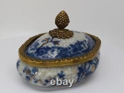 Art Deco Style Box Jewelry Tobacco Flowers Art Nouveau Style Porcelain Bronze Ce