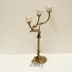 Art Deco Style Candlestick Flowers Art Nouveau Style Bronze Ceramic Porcelain