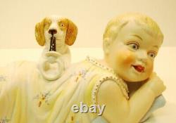 Art Deco Style Figurine Statue Dog Baby Piano Baby Art Nouveau Style Porcelain B