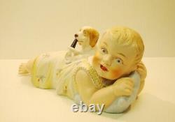 Art Deco Style Figurine Statue Dog Baby Piano Baby Art Nouveau Style Porcelain B