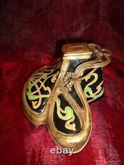 Art Deco Style Inkwell Flower Art Nouveau Style Porcelain Bronze Ceramic