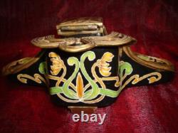 Art Deco Style Inkwell Flower Art Nouveau Style Porcelain Bronze Ceramic