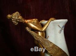 Art Deco Style Vase Figurine Frog Elf Art Nouveau Style Porcelain Bronze