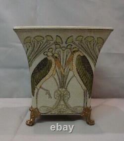 Art Deco Style Vase Marabou Bird Art Nouveau Style Porcelain Bronze