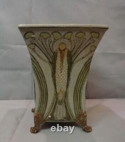 Art Deco Style Vase Marabou Bird Art Nouveau Style Porcelain Bronze