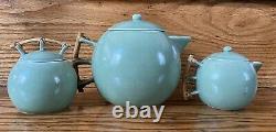 Art Deco Tea Set Green Bamboo Handles Globe Vintage Mint Pale Japanese Porcelain