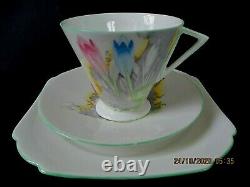 Art Deco / Vintage China Tea Set Trio. Shelley Eve. Crocus. 2164. VGC