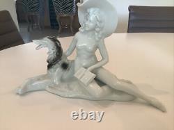 Art Deco Wagner & Apel Germany Porcelain Nude Woman With Borzoi WOW Rare