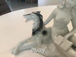 Art Deco Wagner & Apel Germany Porcelain Nude Woman With Borzoi WOW Rare