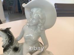 Art Deco Wagner & Apel Germany Porcelain Nude Woman With Borzoi WOW Rare