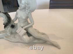 Art Deco Wagner & Apel Germany Porcelain Nude Woman With Borzoi WOW Rare