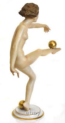 Art Deco Werner/ Hutschenreuther Porcelain Nude Figurine Girl Balancing Ball