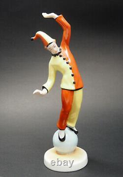 Art Deco style Clown Pierrot Harlequin Figurine Hungarian Drasche Porcelain