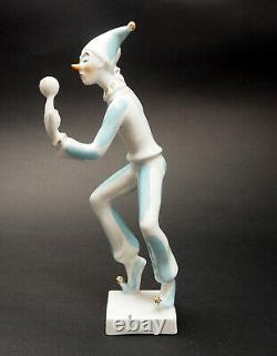 Art Deco style Clown Pierrot Harlequin Figurine Hungarian Drasche Porcelain