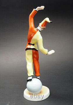 Art Deco style Clown Pierrot Harlequin Figurine Hungarian Drasche Porcelain