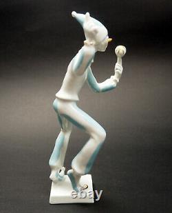 Art Deco style Clown Pierrot Harlequin Figurine Hungarian Drasche Porcelain