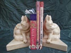 Art Nouveau Style Bookends Figurine Fox Wildlife Art Deco Style Porcelain Crackl