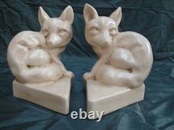 Art Nouveau Style Bookends Figurine Fox Wildlife Art Deco Style Porcelain Crackl