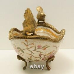 Art Nouveau Style Bowl Centerpiece Bird Basket Art Deco Style Porcelain Bronze