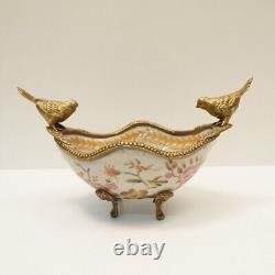 Art Nouveau Style Bowl Centerpiece Bird Basket Art Deco Style Porcelain Bronze