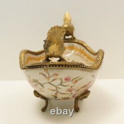 Art Nouveau Style Bowl Centerpiece Bird Basket Art Deco Style Porcelain Bronze