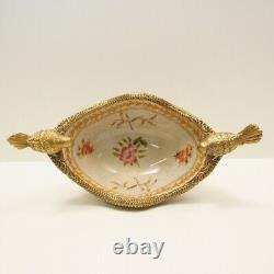 Art Nouveau Style Bowl Centerpiece Bird Basket Art Deco Style Porcelain Bronze