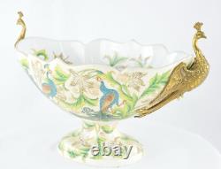 Art Nouveau Style Bowl Centerpiece Bird Peacock Art Deco Style Porcelain Bronze