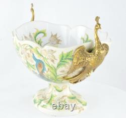 Art Nouveau Style Bowl Centerpiece Bird Peacock Art Deco Style Porcelain Bronze