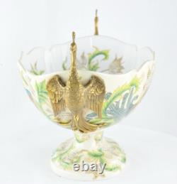 Art Nouveau Style Bowl Centerpiece Bird Peacock Art Deco Style Porcelain Bronze