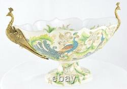 Art Nouveau Style Bowl Centerpiece Bird Peacock Art Deco Style Porcelain Bronze