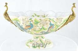 Art Nouveau Style Bowl Centerpiece Bird Peacock Art Deco Style Porcelain Bronze