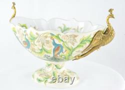 Art Nouveau Style Bowl Centerpiece Bird Peacock Art Deco Style Porcelain Bronze