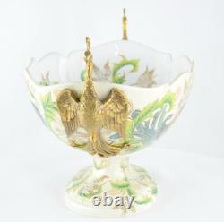 Art Nouveau Style Bowl Centerpiece Bird Peacock Art Deco Style Porcelain Bronze