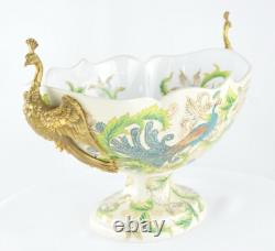 Art Nouveau Style Bowl Centerpiece Bird Peacock Art Deco Style Porcelain Bronze