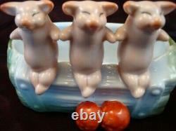 Art Nouveau Style Bowl Figurine Pig Wildlife Art Deco-German Style Porcelain