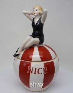 Art Nouveau Style Box Jewelry Figurine Nice Bathing Beauty Sexy Art Deco-German