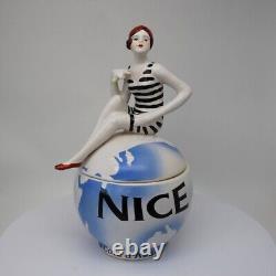 Art Nouveau Style Box Jewelry Figurine Nice Bathing Beauty Sexy Art Deco-German