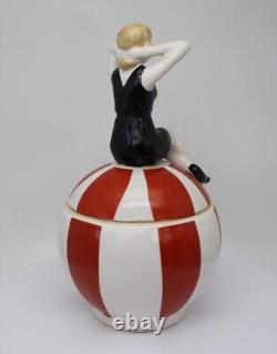 Art Nouveau Style Box Jewelry Figurine Nice Bathing Beauty Sexy Art Deco-German