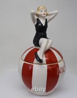 Art Nouveau Style Box Jewelry Figurine Nice Bathing Beauty Sexy Art Deco-German