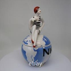 Art Nouveau Style Box Jewelry Figurine Nice Bathing Beauty Sexy Art Deco-German