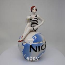 Art Nouveau Style Box Jewelry Figurine Nice Bathing Beauty Sexy Art Deco-German